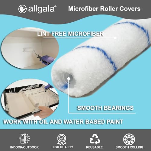 Allgala 6" Mini 3/8" Nap Shedless Microfiber Paint Roller Cover for Door Trim Furniture Cabinets - 12 Pack - TH10380 - size: 6" Micro (Pack of 12)