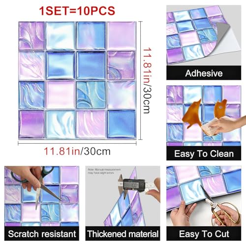 HOMETITUTE Purple Blue Iridescent Mosaic Floor 12x12 Vinyl Tile - color: Blue Purple