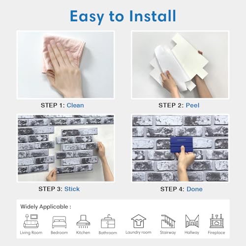 COMSTICKC 3D Faux Brick Wall Panels Peel and Stick, 10 Pcs 11.8" x 11.8" - color: Whitewash Black
