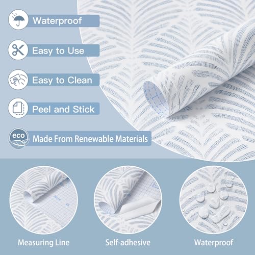 Safiyya Peel and Stick Wallpaper Boho Contact Paper 17.3"x196" Blue Geometric Modern Wall Paper Self Adhesive Removable Wallpaper for Bedroom Vinyl Rolls - color: Blue and White, size: 17.3" x 196"