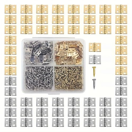 500Pcs Small Brass Antique Mini Hinges, Stainless Steel Folding Butt Miniature Hinges with Screws and Screwdriver for DIY Crafts Jewelry Box Cabinet