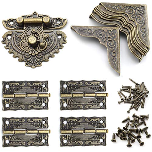 Antique Engraved Latch Hasp Hinges and Box Corner Protectors Hardware Kit - color: 5549 engraved