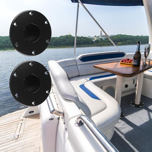 RV Trailer Pedestal Base 2Pcs Round Flush/Recessed Floor Mount for Table Leg Aluminum Boat Seat Round Base Plate with 6 Mounting Holes (Black) - color: Black-2pcs