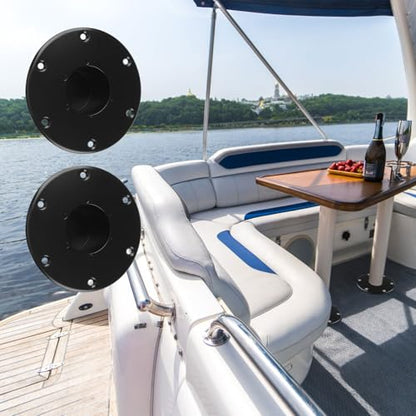 RV Trailer Pedestal Base 2Pcs Round Flush/Recessed Floor Mount for Table Leg Aluminum Boat Seat Round Base Plate with 6 Mounting Holes (Black) - color: Black-2pcs
