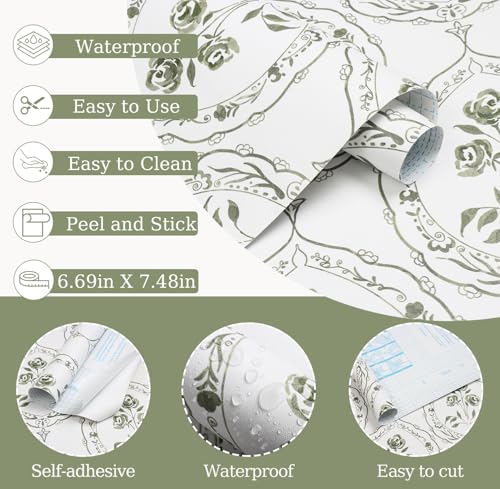 Boho Floral Peel and Stick Wallpaper Green Self Adhesive Wallpaper - color: Green