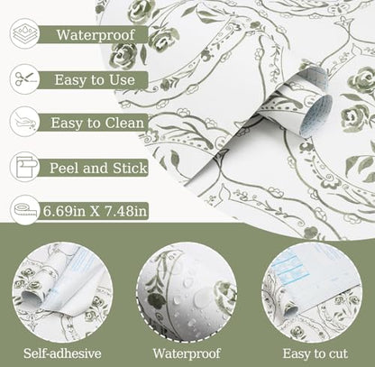 Boho Floral Peel and Stick Wallpaper Green Self Adhesive Wallpaper - color: Green