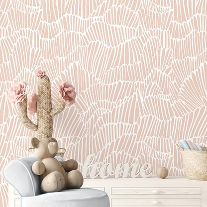 Guvana Pink Wallpaper Peel and Stick Modern Light Pink and White Wall Paper - color: Pink and White, size: 17.3" x 197"
