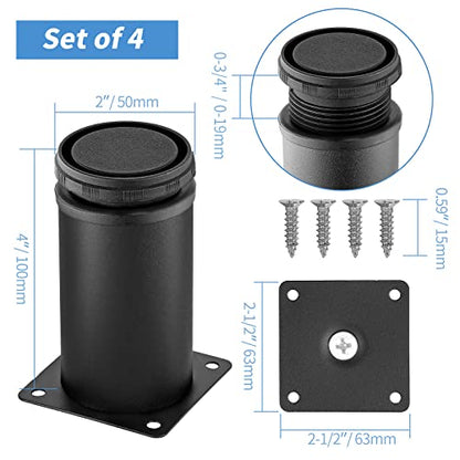 Stainless Steel Adjustable Furniture Legs 4 Inch - Black - 4pcs - color: Black, size: 4"