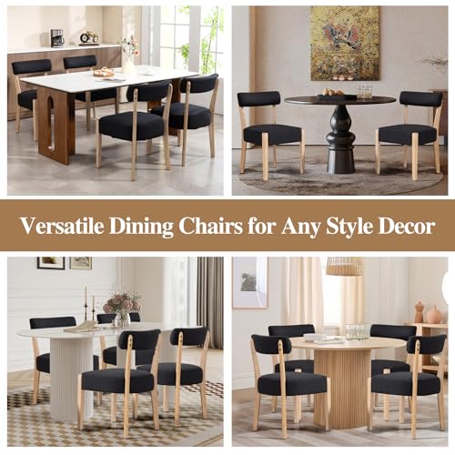 ZJhome Dining Chairs Set of 4, Mid-Century Modern Wooden Kitchen Chairs with Linen Upholstery - Low-Back Woven Design for Kitchen & Dining Room,Black Fabric - color: Black, size: Set of 4