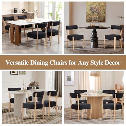 ZJhome Dining Chairs Set of 4, Mid-Century Modern Wooden Kitchen Chairs with Linen Upholstery - Low-Back Woven Design for Kitchen & Dining Room,Black Fabric - color: Black, size: Set of 4