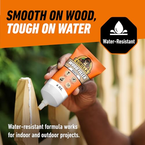 Gorilla Wood Filler, Water Resistant, White, 6 oz Tube