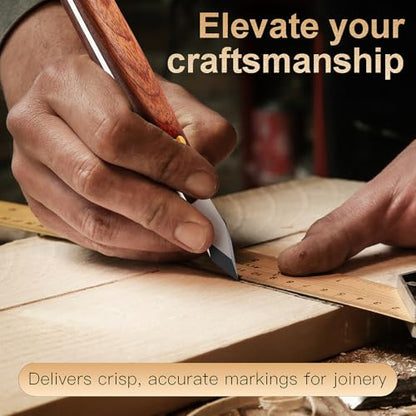 Marking Knife Woodworking Heavy Duty Scribing Gauge Knife Leather Sheath Carbon Steel Double Beveled Blade Striking Knife Wooden Handle Scribe Carving Tool Fathers Day Mens Woodworking Birthday Gift