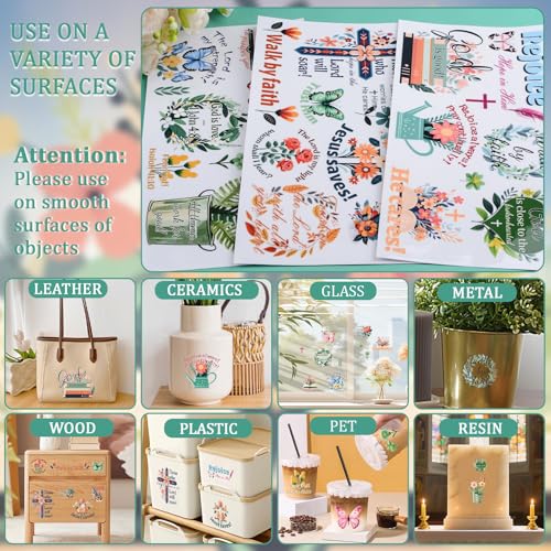 WANDIC 3 Sheets UV DTF Rub on Transfer Stickers, Bible Verses 3D Cup Warp Waterproof Decals for DIY Glass Crafts, Jesus, Encourage Copywriting, 15 * 30cm - color: Colorful Bible Verses