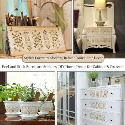 Gold Floral Carving Rub on transfers 4 PCS for Furniture Stickers