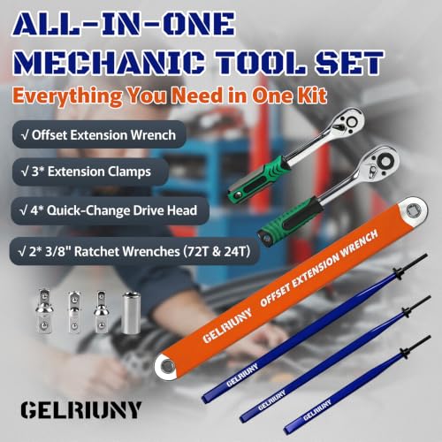 6 Pcs Offset Extension Wrench Set, 3 Extension Clamps with 24T&72T Ratchets
