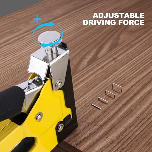 HAUTMEC Upholstery Staple Gun for Wood, 3-in-1 Heavy Duty Fabric Stapler with 600 Staples, Adjustable Manual Staple Guns for Carpet, Crafts, Furniture