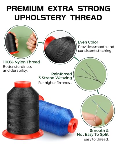 FIVEIZERO Extra Strong Upholstery Thread,1000m Bonded Nylon Thread, Black - color: Black
