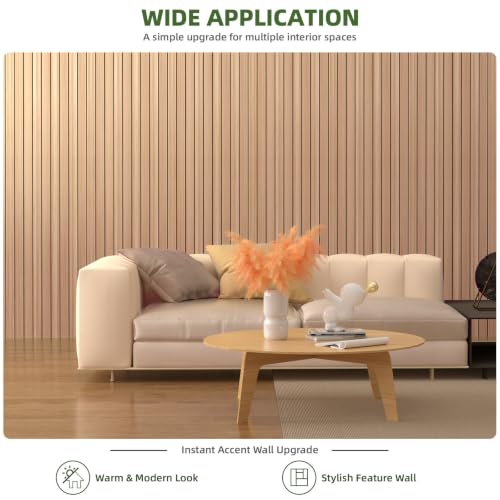 Elvone Peel and Stick PVC Slat Wood Wall Panel, Oak, 118" x 15.7" - color: Oak, size: 15.7" x 118"