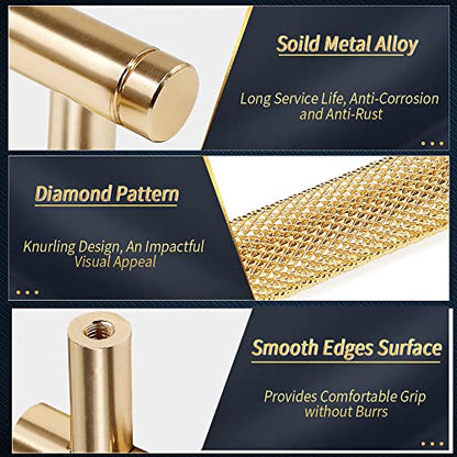 6" Length Knurled Cabinet Pulls 25 Pack - 5" Hole to Hole, Golden - color: Gold, size: 128mm | 5 inch C/C