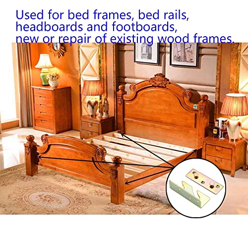 4 Sets Bed Rail Brackets Bed Frame Hardware for Connecting to Wood, Headboards and Foot-Boards,Heavy Duty Bed Rail Fittings Bracket with Mounting Screws (Gold) - color: Gold