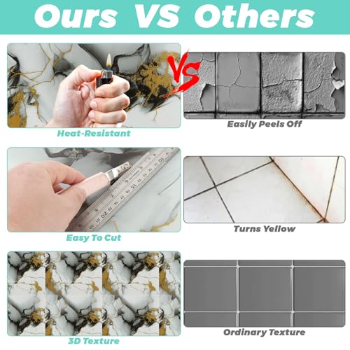 30pcs Marble Tiles, Peel and Stick Wall Tiles, Self-Adhesive PVC Marble Wall Panels, Waterproof 3D Peel and Stick Backsplash for Kitchen Bathroom and Living Room, 12 ×12 Inch