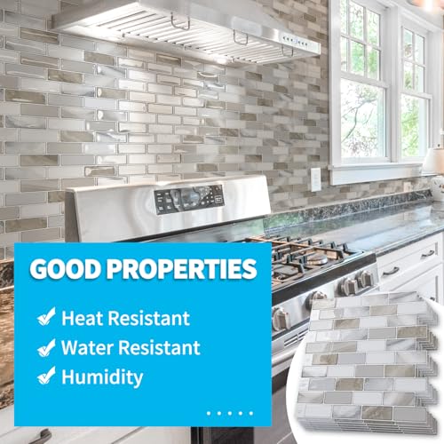 Art3d 10-Pack Marble Peel and Stick Backsplash, 12 x 12 in, Beige & White - color: Beige & White