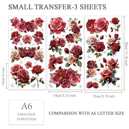 OLYCRAFT 3pcs/Set Red Rose Rub on Transfers for Furniture and Crafts 6x12 Inch Butterfly Furniture Decals Pink Rose Transfer Stickers PVC Waterproof Decorative Stickers for Wood, Glass, Metal, Plastic - style: Rose