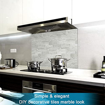 BeNice Peel and Stick Tile Backsplash Bathroom Gray White 23pcs - color: Gray White Line