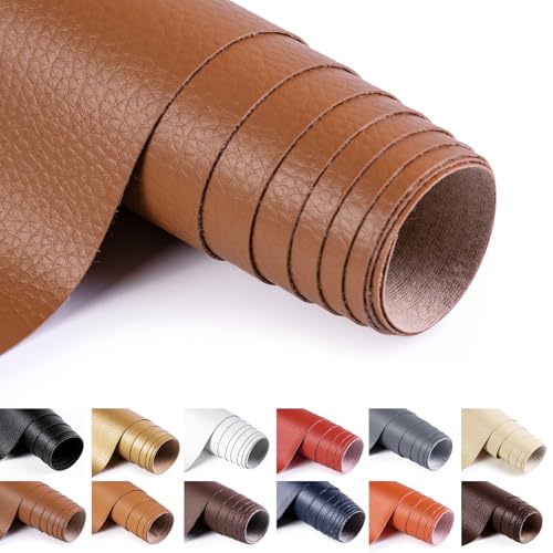 ANMINY Vinyl Fabric by the Yard, 54"W 0.7MM Faux Leather, Brown 15 Yds Roll - color: Brown, size: 15 Yards