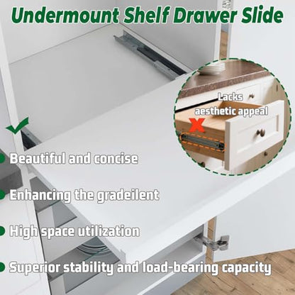 1 Pair 16" Undermount Drawer Slides, Soft Close Bottom Mount Pull Out Shelf Slider Full Extension Invisible Base Mount Drawer Slies for Cabinet Tray Kitchen Pantry Drawer - size: 16 Inch