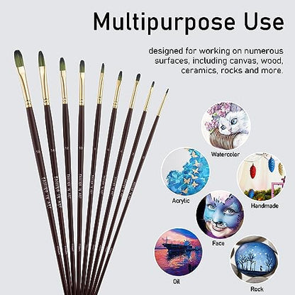 Falling in Art 9 PCS Long Handle Filbert Brushes Set - style: Filbert