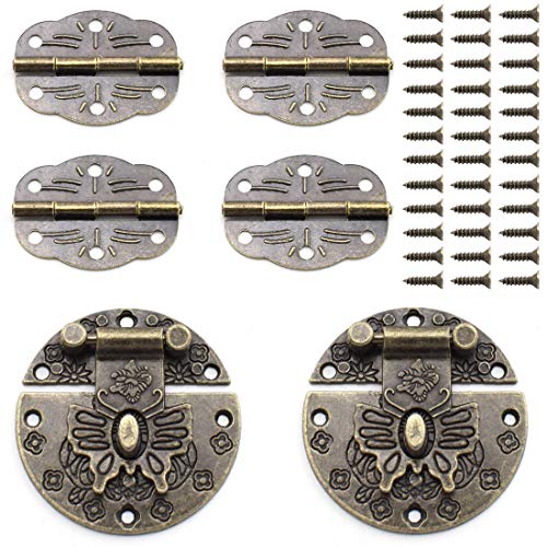 SDTC Tech Antique Butterfly Pattern Round Hasp Latch and Oval Hinges Kit - color: With padlock hole