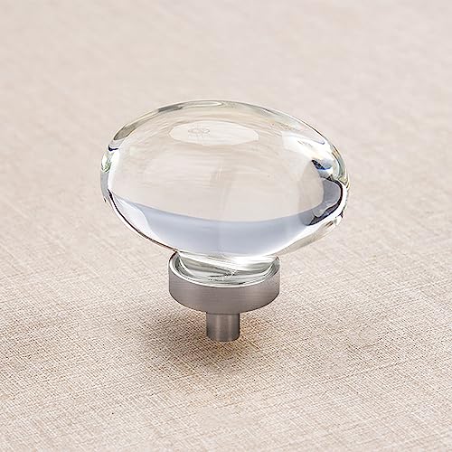 4 Pack Glass Cabinet Knobs and Pulls, Oval Crystal Cabinet Knobs for Dresser Drawers, Brushed Nickel Kitchen Egg Shape - color: Brushed Nickel, size: 4 Pack