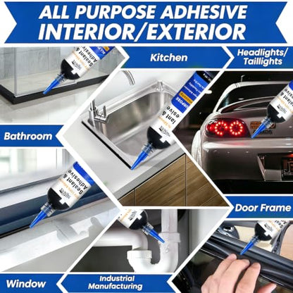 RTV Silicone Sealant Adhesive, 100% Waterproof & Flexible Caulk with Finishing Tool, Shrink & Crack Proof, Strong Bonding for Auto, Kitchen, Bathroom, Window, Door Repair (1.4oz)
