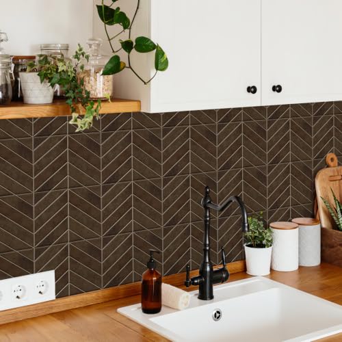10 Sheets Thicker Design Peel and Stick Backsplash, 3D Self Adhesive Peel and Stick Wall Tile Backsplash for Kitchen, Bathroom, 11.4"x9.1", Dark Browm - color: Dark Brown