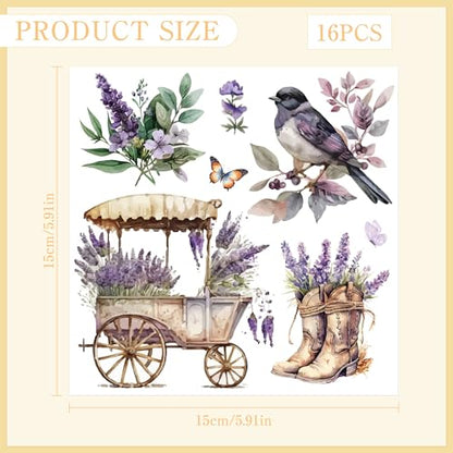 16 Pcs Lavender Rub-On Transfers for Furniture & Crafts - style: Lavender