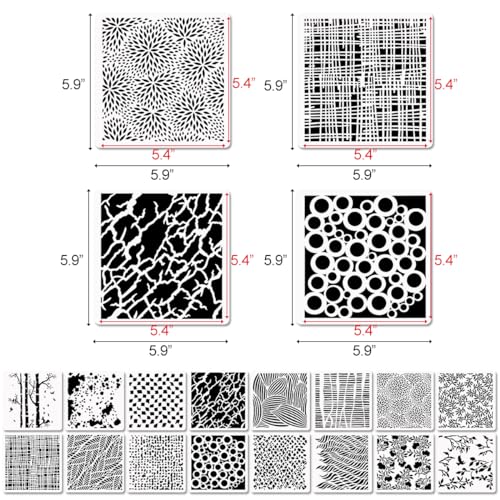 16 Pcs Layering Stencils for Painting - 6"x6" Mixed Texture Trees, Flowers, Leaves, Dots, Checkered, Buffalo Crackle, Splatter Stencils for Canvas, Mix Media Spray Paint - style: Mixed Style 2