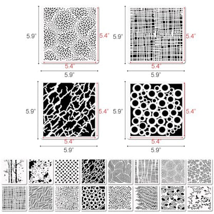 16 Pcs Layering Stencils for Painting - 6"x6" Mixed Texture Trees, Flowers, Leaves, Dots, Checkered, Buffalo Crackle, Splatter Stencils for Canvas, Mix Media Spray Paint - style: Mixed Style 2