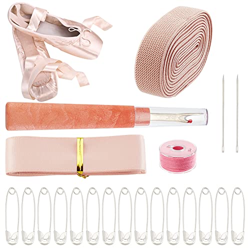 SUPERFINDINGS Pointe Shoe Professional Stitch and Sewing Kit Including Satin Ribbon, 2m Rubber Cord, 45m Sewing Thread, 2pc Leather Sewing Stitching Needle, 1pc Thread Cutter and Others