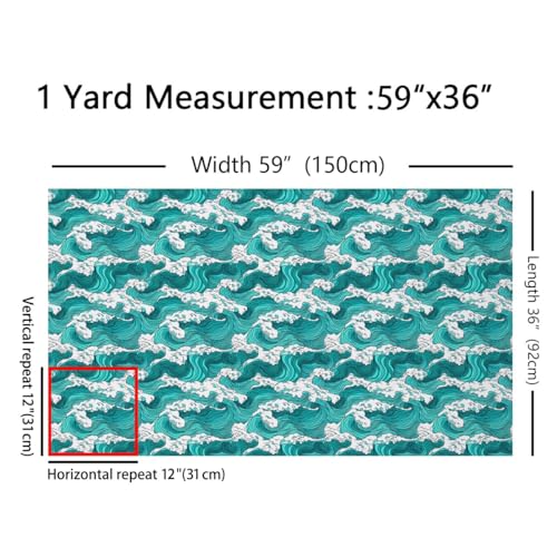Feelyou Ocean Waves Fabric by The Yard Soft 1 Yards - color: Multi 01, size: 1 Yard