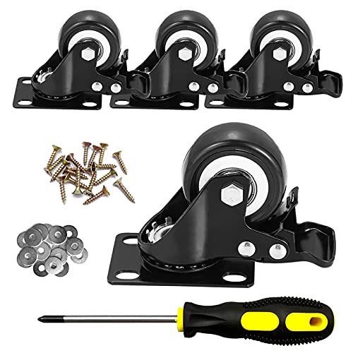 2" Swivel Casters Set of 4, Heavy Duty Locking Casters with Brakes - color: Black, size: 2 inch