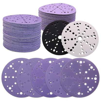 6 Inch 49 Hole Ceramic Sanding Discs with 2 Pcs Interface Pads, 50 Pack - style: Mix Grit + Interface Pad