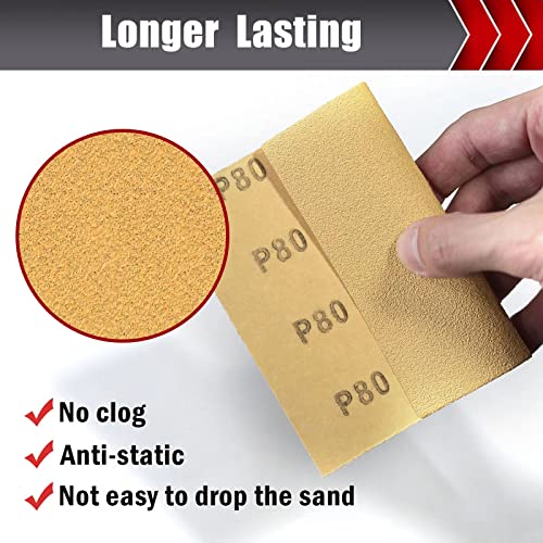 BOSHCRAFT 50 Pcs 1/4 Sheet Sand Paper 5.5" x 4.5" – 80/150/320/400 Grit 8 Sheets Each, 120/220 Grit 9 Sheets Each, Premium Aluminum Oxide Sandpaper Assortment for Wood Metal Automotive Palm Sanders - size: 50 Pcs