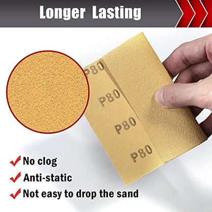 BOSHCRAFT 50 Pcs 1/4 Sheet Sand Paper 5.5" x 4.5" – 80/150/320/400 Grit 8 Sheets Each, 120/220 Grit 9 Sheets Each, Premium Aluminum Oxide Sandpaper Assortment for Wood Metal Automotive Palm Sanders - size: 50 Pcs