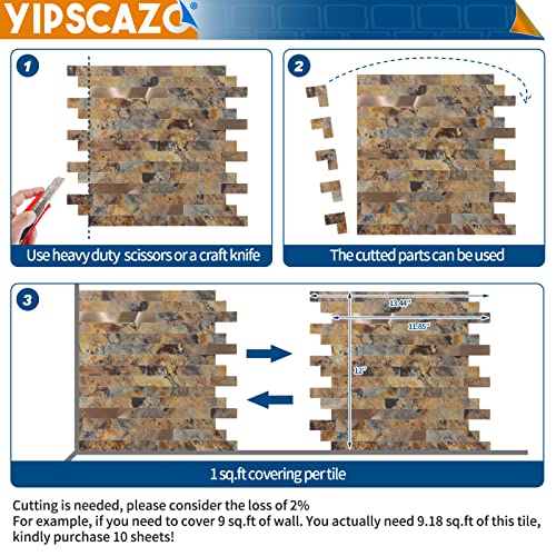 Yipscazo Peel and Stick Stone Metal Backsplash, Stick on Tiles for Backsplash Kitchen (Brown Stone Rock, 5-Pack) - color: Brown Stone Rock