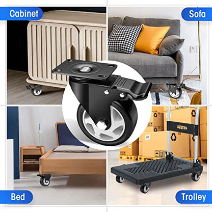 4" Swivel Plate Casters, 1200Lbs Capacity with Brake - color: Black, size: 4 Inch