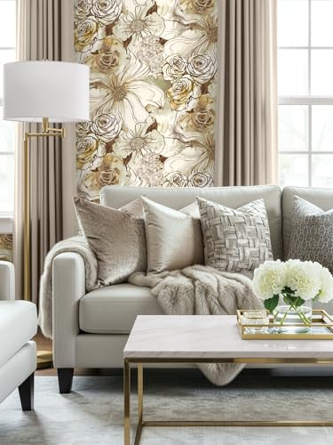 NextWall Harry & Grace Ink Rose Abstract Floral Peel and Stick Wallpaper (Ochre & Mocha) - color: Ochre & Mocha