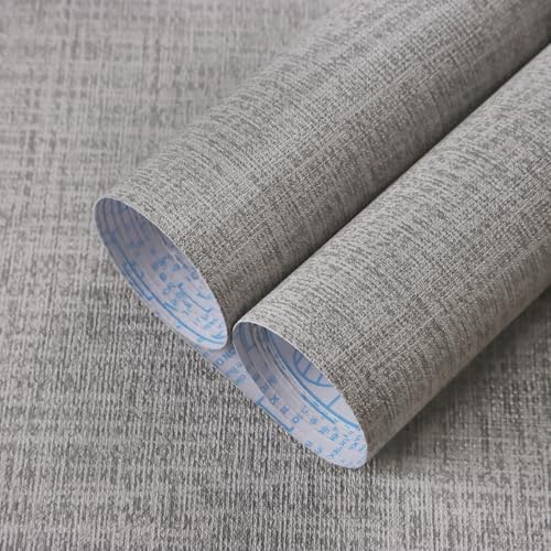 Guvana Grasscloth Peel and Stick Wallpaper Grey Textured Contact Paper Modern Removable Self Adhesive Wall Paper Thicken Fabric Faux Linen Wallpaper for Bathroom Living Room Cabinets 394inx15.7in - color: Gray, size: 15.7" x 394"