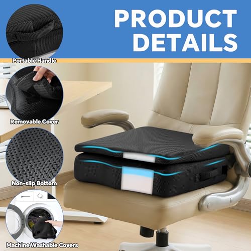 BALAPET Adjustable Thick Seat Cushion to Raise Height, Ergonomic Hip Cushion Post Surgery for Long Sitting, Memory Foam Hip Replacement Recovery Aids with Anti-Slip Strap(Black) - color: Black