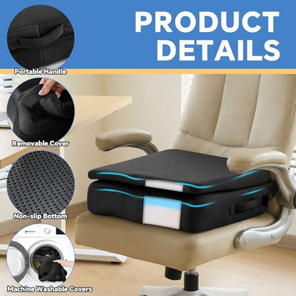 BALAPET Adjustable Thick Seat Cushion to Raise Height, Ergonomic Hip Cushion Post Surgery for Long Sitting, Memory Foam Hip Replacement Recovery Aids with Anti-Slip Strap(Black) - color: Black